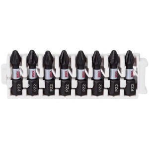 Set di inserti Bosch Impact Control, 8 pezzi, PZ2, in supporto. Punta per avvitatori e avvitatori a impulsi.