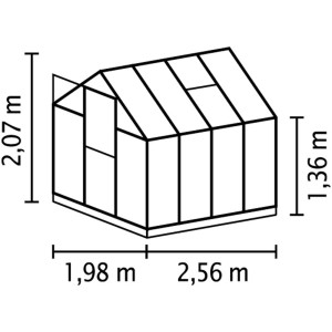 Skizze des Vitavia Gewächshaus Triton 5000, Maße: 198 x 256 cm, Hohlkammerplatten, Schwarz.
