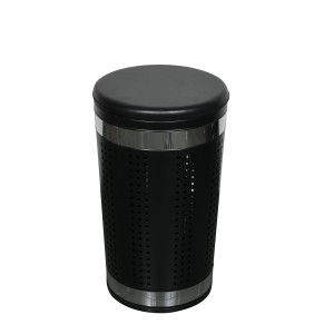 Cesto portabiancheria MSV nero in acciaio inox con coperchio imbottito, capacità 46 litri.