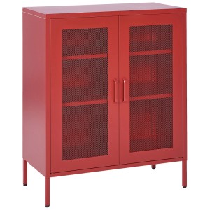Vitrine rouge Beliani Wakatipu en acier avec deux portes en verre et étagères, 102x80x40 cm.