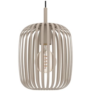 Lampada a sospensione color sabbia Eglo Romazzina con paralume in acciaio e attacco E27.
