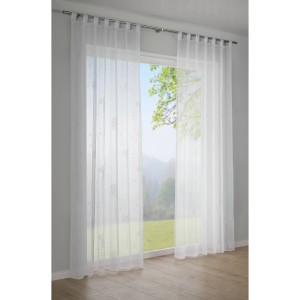 Sciarpa a passanti bianca e trasparente con decoro a soffione per bastone per tende, 140x245 cm.
