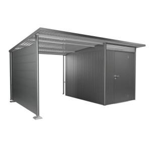 Pannello laterale Biohort per tettoia AvantGarde A3/A7, grigio quarzo metallizzato, per protezione da vento e intemperie.