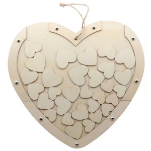 Cœur en bois avec 30 petits cœurs à écrire, naturel, 30x27,5 cm, idéal pour les mariages.