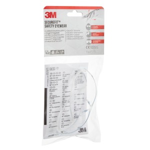 Lunettes de protection 3M SecureFit avec verre clair dans son emballage d'origine.