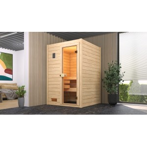 Sauna en bois massif Weka Valida avec porte en verre et ensemble de poêle, épicéa naturel.