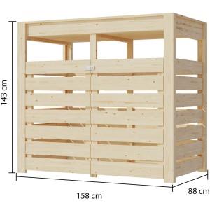 Karibu abri poubelle 2 avec potager surélevé, naturel. Structure en bois pour 2 poubelles de 240L.
