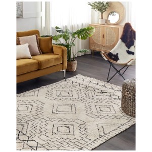 Tapis beige Beliani Zeyne avec motif géométrique, 230x160 cm, en coton.