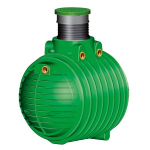 Garantia Columbus fosse septique 4500 l avec puits de visite télescopique et couvercle PE vert.
