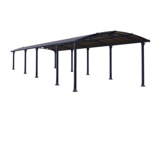 Carport Arcadia 10600 antracite con tetto in policarbonato e struttura in acciaio-alluminio.