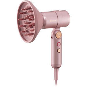Sèche-cheveux Trisa Ionic-T Blush Rose avec diffuseur, pliable pour voyage et rangement facile.