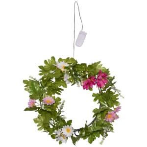 Ghirlanda LED Summer Multicolor, Ø 30cm, con fiori e foglie, luce bianca calda per decorazione.