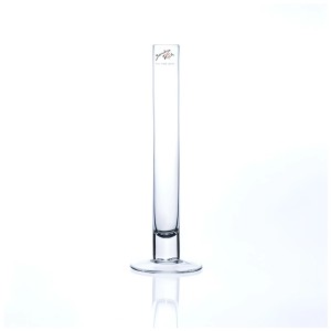 Vaso soliflore semplice e trasparente con base, alto 25 cm. Elegante vaso in vetro per fiori singoli o rametti.