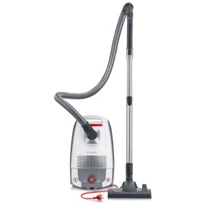 Aspirateur Severin BC7047, blanc-rouge, 850 W avec accessoires comme la brosse parquet XL.