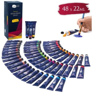 Artina Acrylfarben-Set mit 48 Farben à 22 ml, inklusive Farbtuben und Pinsel.
