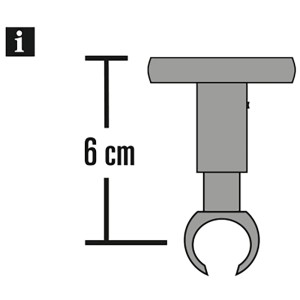 Skizze: Gardinia Deckenträger Chicago, Titan, 6 cm hoch, für Gardinenstangen mit 20 mm Durchmesser.