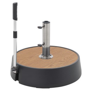 Base de parasol Doppler Easy Move Switch avec plaque décorative aspect bois frêne, mobile.