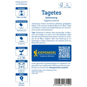 Kiepenkerl Oeillet d'Inde Goldzwerg Jaune - Sachet de graines