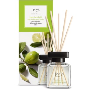 ipuro ESSENTIALS Lime Light parfum d'ambiance 50ml avec bâtonnets parfumés et emballage.