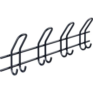 Hettich Garderobenleiste Typ 47 aus schwarzem Stahl mit 4 großen und 8 kleinen Haken für Wandmontage.