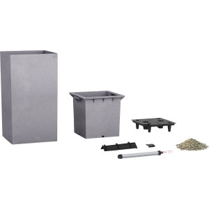 Lechuza Canto Stone high 40 pot de fleurs, gris pierre, avec accessoires et système d'arrosage.