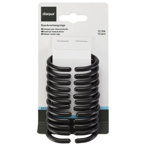 Diaqua Duschvorhangringe Basic, schwarz, 12er-Pack für Duschstangen.