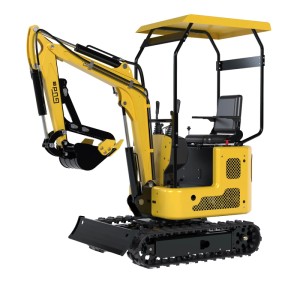 Mini escavatore a benzina Güde GMB 860B giallo con cingoli e lama apripista.