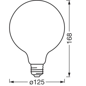 Schizzo: Lampadina Osram Matter E27 Globe G60, dimensioni 16,8 x 12,5 cm.