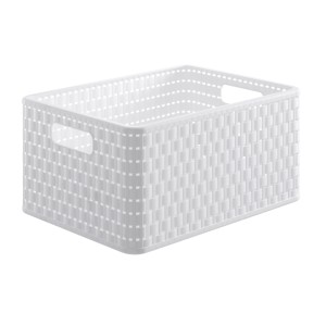 Cesto bianco Rotho Country A4 (18L) effetto rattan, una pratica scatola portaoggetti con manici.