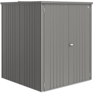 Abri de jardin Biohort Large en gris quartz métallisé, idéal pour ranger les outils de jardin.