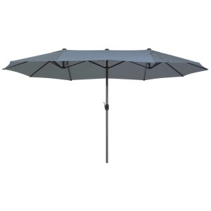 Grauer ovaler Doppelsonnenschirm Sibilla mit Polyesterbespannung und stabilem Aluminium-Mast. Ideal als Marktschirm.