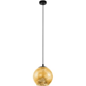 Moderna lampada a sospensione Eglo Albaraccin, nero-oro, con paralume in vetro rotondo (Ø 270 mm).