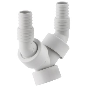Geberit raccord de tuyau coudé double 25 mm, forme en Y, en plastique blanc alpin pour raccordements de siphon.