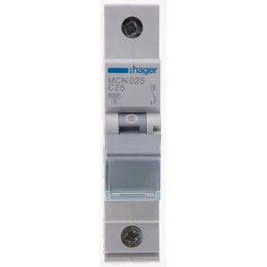 Interruttore automatico magnetotermico, 1 polo, 25A, curva C, per protezione da cortocircuito e sovraccarico.