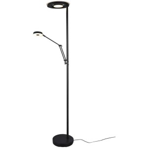Lampadaire LED noir Barrie avec éclairage indirect et liseuse.
