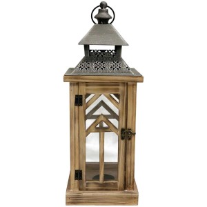 Lanterne en bois marron avec toit en métal, taille S pour une ambiance chaleureuse.