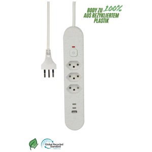 Multiprise Schönenberger Relife White avec 3 prises T13, ports USB et câble de 1,8 m.