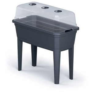 Set per aiuola rialzata Ecoline antracite con coperchio trasparente e gambe.