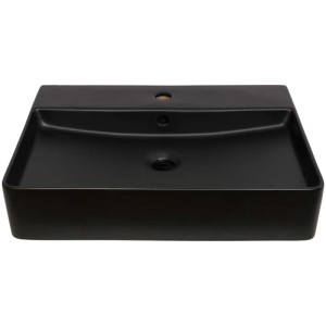 Lavabo suspendu AquaSu® Riga, noir mat, 60 cm, avec trou de robinet et trop-plein.