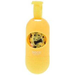 Porta sacchetti per escrementi di cane in plastica gialla con sacchetti per quando si è in giro.