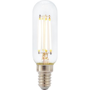 Klares E14 LED Leuchtmittel 4,5 W mit Filamenten. Warmweißes 2.700 K Licht, klassischer Look.