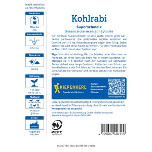 Sachet de graines de chou-rave géant Kiepenkerl Superschmelz pour le jardin.