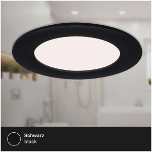 Schwarzer Brilo LED-Einbaustrahler Flat In, 3er-Set, für Deckenmontage.