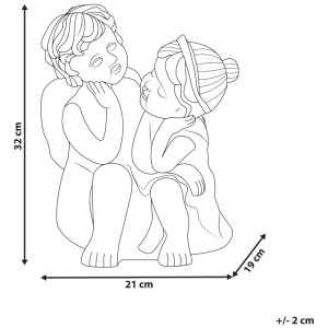 Gartenfigur Damaro: Zwei sitzende Kinderfiguren, eine mit Flügeln, aus Magnesiumoxid. 32x21x19 cm Gartendekoration.