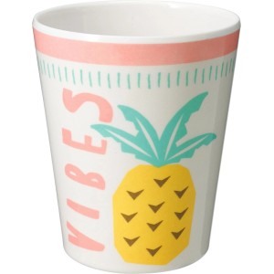 Mug en mélamine avec motif ananas, 350 ml, compatible lave-vaisselle, pour boissons chaudes et froides.