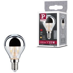 Lampadina LED Paulmann, E14, 2.6W, testa argentata, bianco caldo per illuminazione d'atmosfera.
