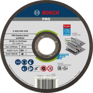 Disque à tronçonner Bosch Rapido Inox, 125x1,0mm, pour meuleuses d'angle. Adapté pour couper l'acier.