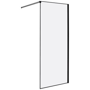 Paroi de douche Beliani Waspam transparente avec cadre noir et barre de support, 190x80 cm.