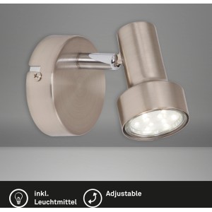 Faretto LED Briloner in nichel opaco, 1 luce, orientabile per zone giorno e notte.