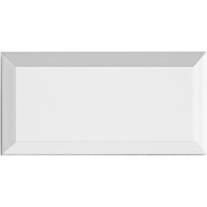 Carrelage mural métro blanc brillant avec bord biseauté, 10x20 cm.